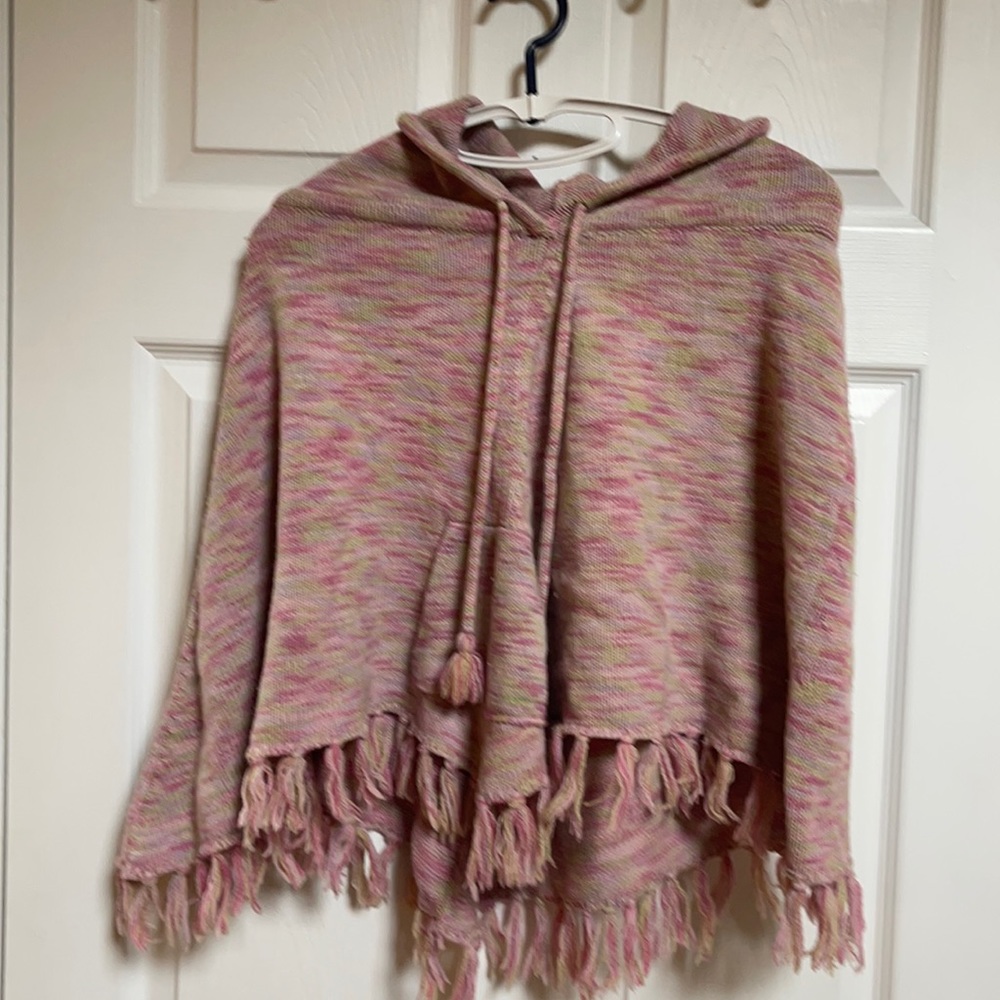Aqua pink & yellow  hooded sweater poncho